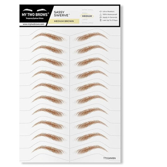 10 Pairs Medium Brown Temporary Eyebrow Tattoos, Waterproof and Smudge-Proof Medium Sassy Swerve Style Realistic Eyebrow Stickers for Women, Easy to Apply, Won't Work on Existing Brows