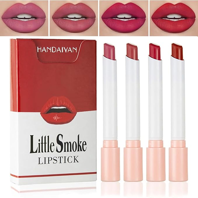 4 Colors Mini Matte Lipstick Little Tube Lip Stain, Velvet Smooth Lip Stick, Long Lasting & Waterproof 24 Hours Non-Sticky Labiales Lipstick (Set B)