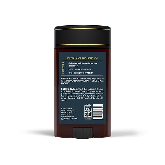 Cremo Palo Santo Aluminum Free Deodorant for Men, 48-hour Long Lasting Odor Protection, 2.65oz