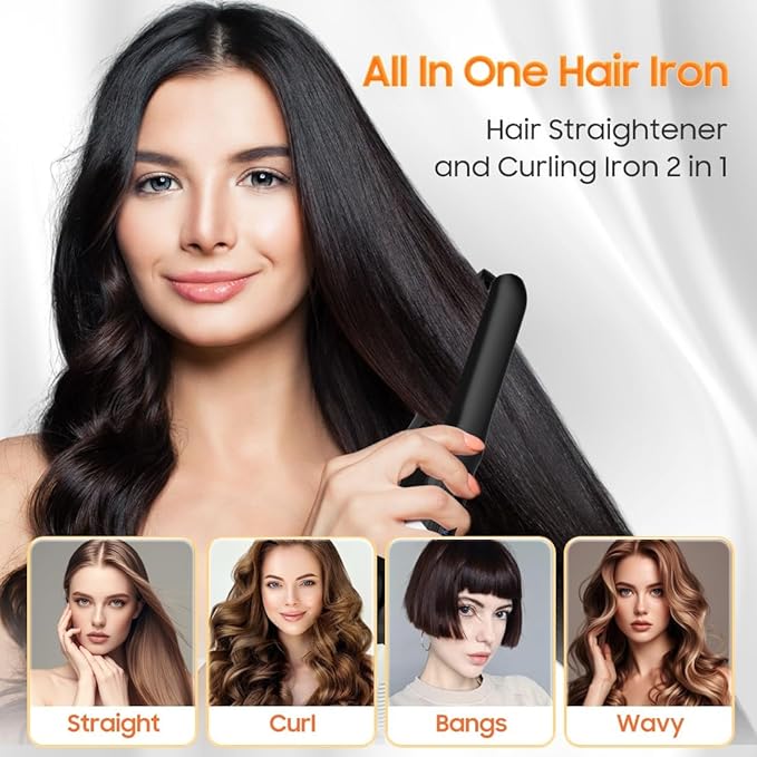 Cordless Hair Straightener, Portable Flat Iron for Travel, 2 in 1 Hair Styling Tools for straightening and Curling, Lightweight on-The-go, 4000 mAh Battery, Fast USB-C Charging&LED Power Display
