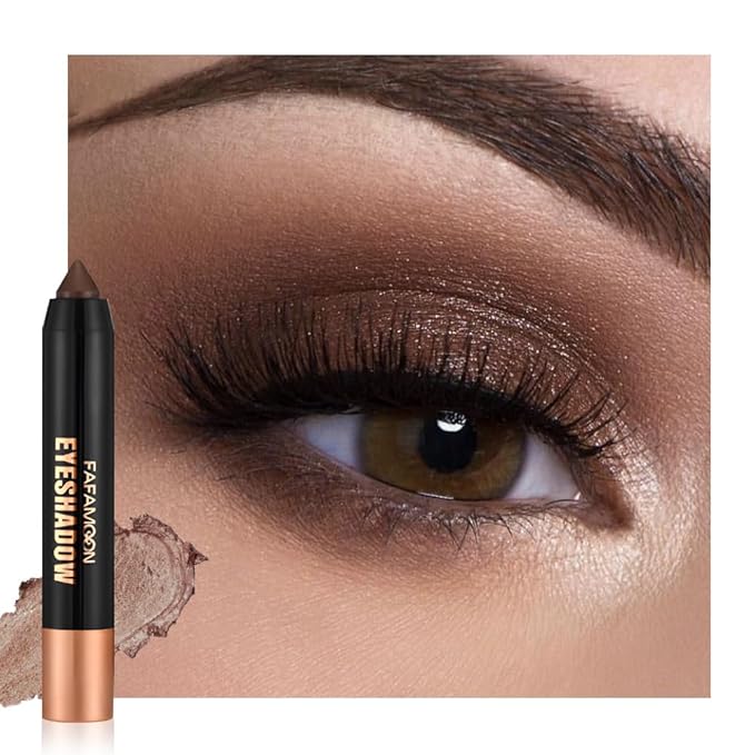 Monochrome Cream Shimmer Glitter Eyeshadow Pencil Stick for Women, Shimmer Dark Brown Eye Shadow Eyeliner Pencil Sticks Makeup, sombras para ojos, Waterproof, Vegan & Cruelty-Free, 06#