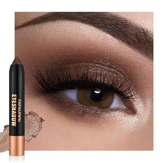 Monochrome Cream Shimmer Glitter Eyeshadow Pencil Stick for Women, Shimmer Dark Brown Eye Shadow Eyeliner Pencil Sticks Makeup, sombras para ojos, Waterproof, Vegan & Cruelty-Free, 06#