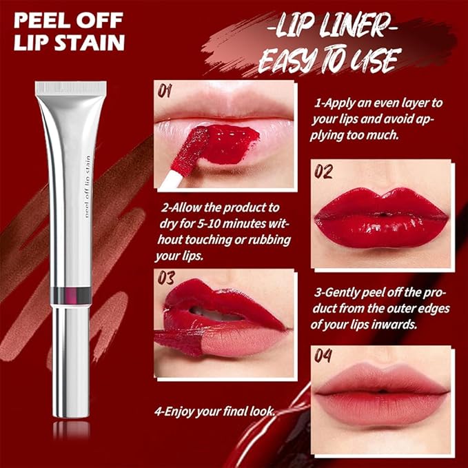evpct Lip Tains Peel off, 3Pcs Peel off Lip Liner Tattoo Lip Stain Tint Gloss Makeup Set, Long Lasting Waterproof 24 Hours Matte Transfer-proof Color Stay Lipstick, Orange Red & Light Red & Nude Pink