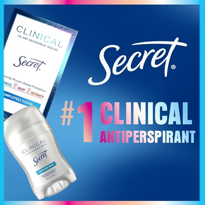 Secret Clinical Strength Antiperspirant Deodorant for Women, 3X Stress Protection, 72hr Sweat & Odor Protection, PH Balancing Minerals, Clear Gel, Clean Lavender Scent, 2.6 oz (Pack of 2)