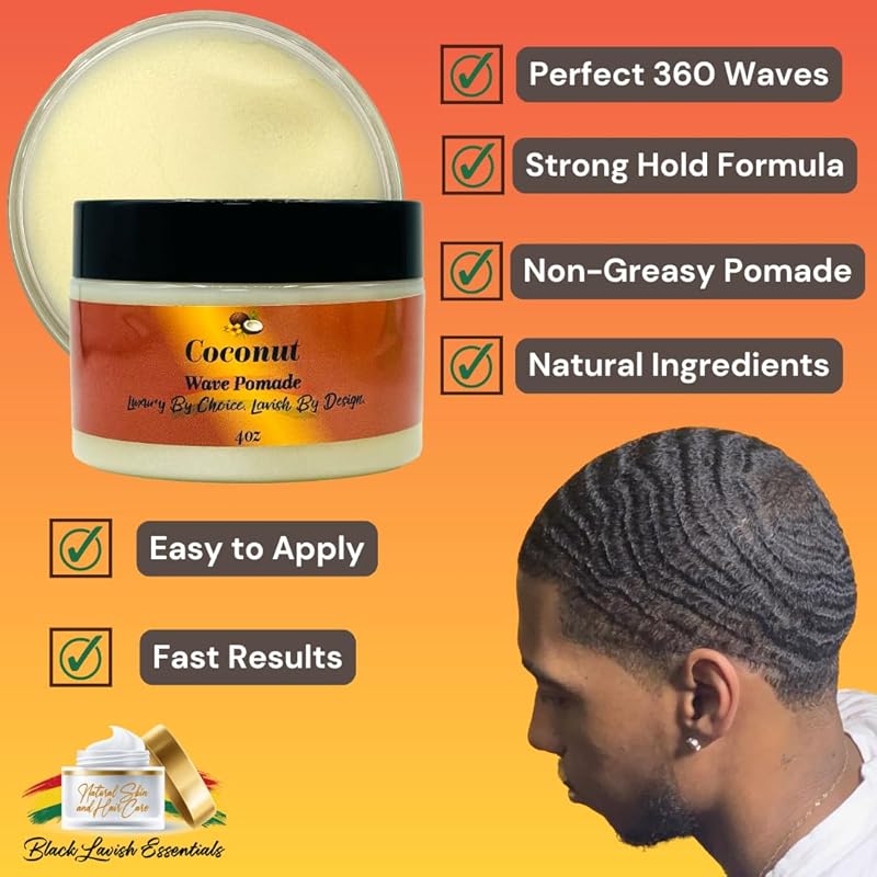 Ultra-Smooth 360 Wave Pomade, 8oz Coconut Hair Butter, Strong Hold Non-Greasy Hair Styling Cream for Deep Waves, Shea and Mango Butter Natural Ingredients (Coconut 360 Pomade, 8oz)