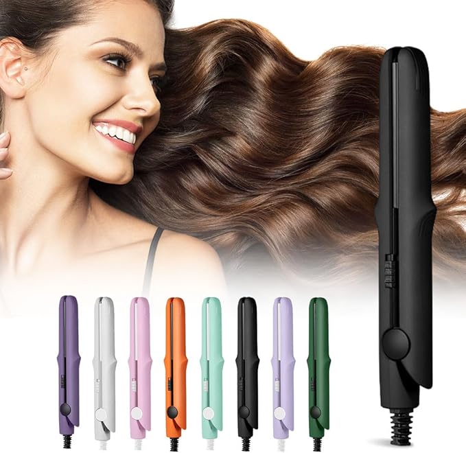 Mini Dual Purpose Curling Iron, 2025 New 2 in 1 Mini Curling Wand & Flat Iron Hair Straightener, Portable Travel Curling Wand for Women Short Hair, Hair Straightener for All Hair Types (Black)