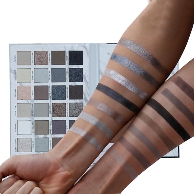 24Colors Black Grey Smokey Eyeshadow Palette, Matte Black Smoky Eye Shadow Palette, Shimmer High Pigmented Basic Black White Gray Shade Eye Black Makeup for Halloween. (24, Colors)
