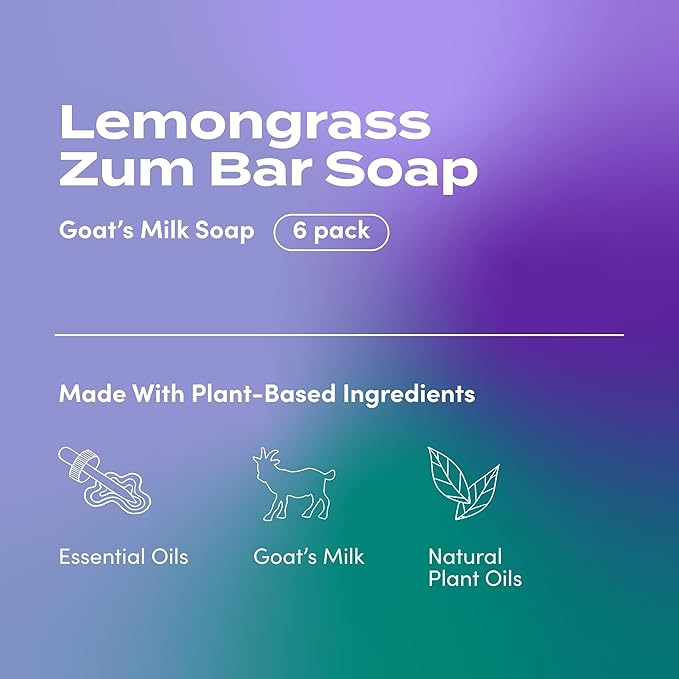 Zum Indigo Wild Goat's Milk Soap Bar - Bar Soap for Hands & Body Made with Essential Oils - 3 oz - Lemongrass (6 Pack)