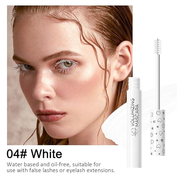 Waterproof White Eye lash Mawhitescara Long lasting Charming Voluminous Cruelty Free Vegan Eye Makeup (White)