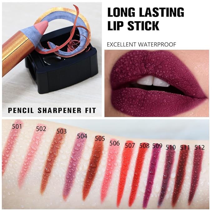 Purplish Red Matte Lipstick Pencil for Women Lip Liner and Lip Stain, Long Lasting Waterproof labiales mate 24 horas, originales pintalabios permanente 24 horas with Sharpener Easy to Apply Shade 509