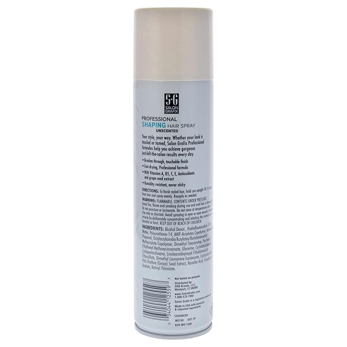 Salon Grafix Shaping Hair Spray Super Hold - Flexible and Brushable - Hairspray for Women and Men - Professional Quality Results - Unscented - 10 oz