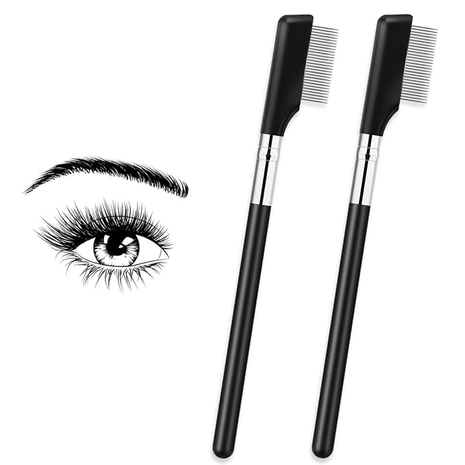 Metal Eyelash Comb Separator, 2 Pack Eyebrow Brush Eye Brow Grooming Tool Professional Eyebrow Makeup Brush Tools with Metal Teeth for Women (Black)