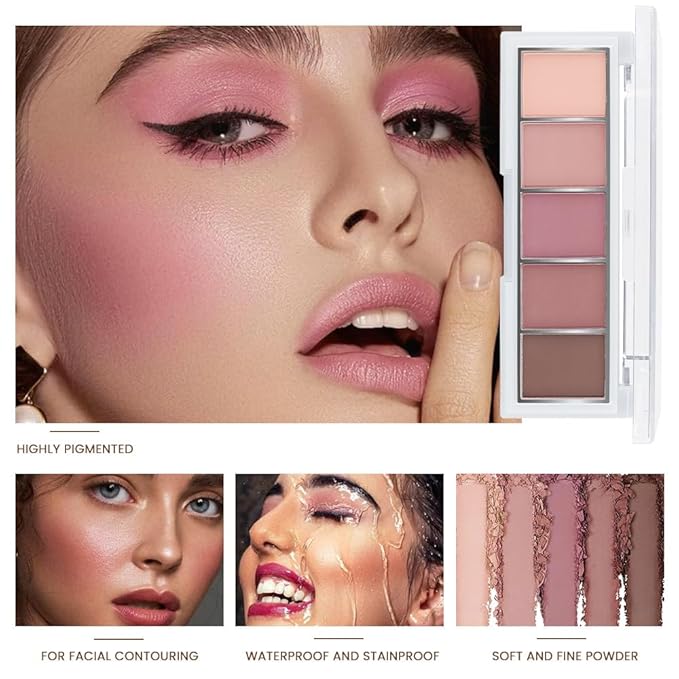 Nude Matte Eyeshadow Palette Makeup, 5 Natural Neutral Nude Brown Faded Rose Colors Eye Shadow Palette, Long Wearing Waterproof Professional Eye Makeup (04#, Pack of 1)