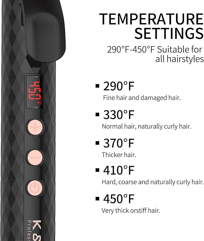 K&K 1.5 inch Infrared Professional Infrared Hair Curling Iron Heater Ceramic Barrel That Stays Hot 1.5 Inch Hair Iron Curler for Health Curls International (Black, 1.5 Inch)