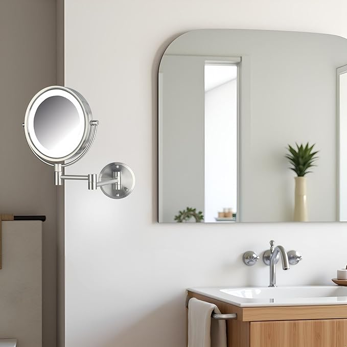 JERDON Wall-Mounted Vanity Mirror with Lights - Hard Wired Makeup Mirror with 8X Magnification & Nickel Finish - Direct Wire Model HL88NLD