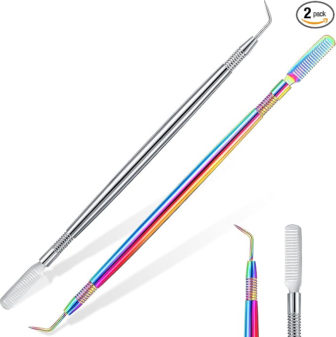 Chumia 2 Pieces 2 in 1 Lash Lift Tool Eyelash Separator Tool with Comb Stainless Steel Metal Lash Perm Lift Rods for Eyelash Eyebrow Comb Perming Tinting Curling Extension Supplies(Multi Color,Silver)
