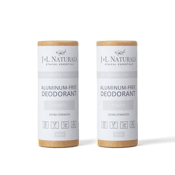J&L Naturals Aluminum Free Deodorant for Men & Women | 100% Natural Ingredients With Coconut Oil, Shea Butter, & Essential Oils | Sustainable, Eco-Friendly (Naked (Unscented), 3.0 Oz (Pack of 2))