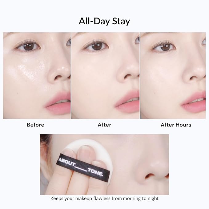 ABOUT TONE Blur Powder Pact 0.32oz - Pressed Powder Compact with Mirror and Puff Makeup Setting Finishing Blurring Natural Translucent Lightweight Face Sebum Oil Control Vegan Formula (03 NATURAL)