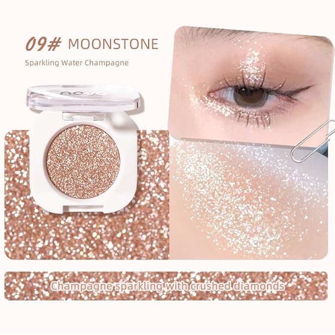 Ultra-Fine Pressed Pigment Single Eyeshadow – Lightweight, Highly Blendable Formula Rose Gold Radiance Eye Shadow, 12 Rich Matte/Shimmer Shades for Makeup, Vegan & Cruelty-Free (#09 Moonstone)
