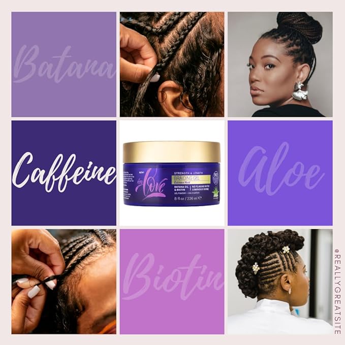 Strength & Length Braiding Gel – With Batana Oil, Biotin & Caffeine – Extreme Hold, No Flaking or Drying – Tames Frizz, Adds Shine – Long-Lasting for Braids, Locs, Twists & Cornrows – 8oz