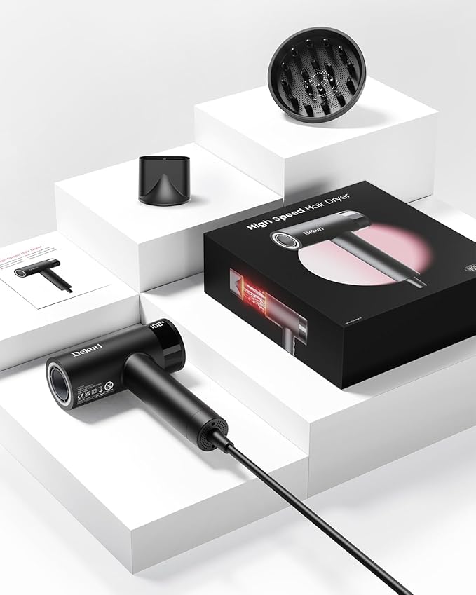 Hair Dryer, 110,000 RPM High-Speed Fast Drying Blow Dryer, 500 Million Ionic Lightweight Hairdryer with Diffuser, Magnetic Nozzle, 4 Temps & 3 Speeds, Low Noise for Women & Men (Black)
