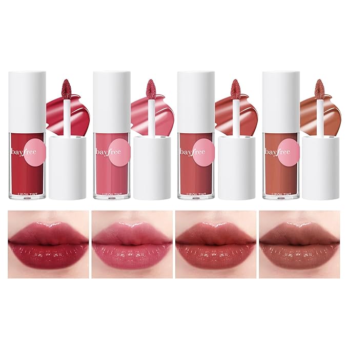 Tinted Lip Oil Stain Set, Hydrating High Shine Lip Gloss Set, Long-Lasting Bright Color Lipgloss for Dull Lips, Weightless & Non-Sticky, Vegan Korean Makeup, Crystal Finish