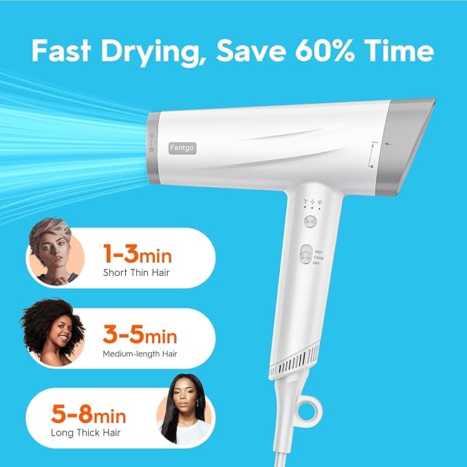 High Speed Ionic Hair Dryer, Professional Blow Dryer 110,000 RPM Fast Drying, 1875W Hairdryer with Concentrator Nozzle, 2 Temps & 3 Speeds, for Home Salon Travel