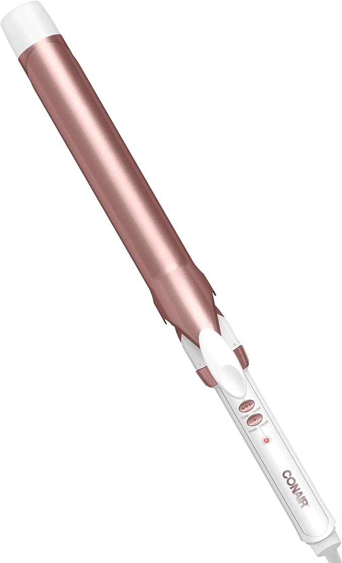 Conair Double Ceramic 1 1/4-Inch Curling Iron, 1-1/4 Inch Extra-Long Barrel Hair Curling Iron, 30 Heat Settings, Turbo Heat, Auto Off, Cool Tip, Dual Voltage, Rose Gold