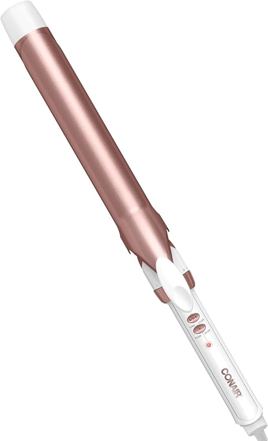 Conair Double Ceramic 1 1/4-Inch Curling Iron, 1-1/4 Inch Extra-Long Barrel Hair Curling Iron, 30 Heat Settings, Turbo Heat, Auto Off, Cool Tip, Dual Voltage, Rose Gold