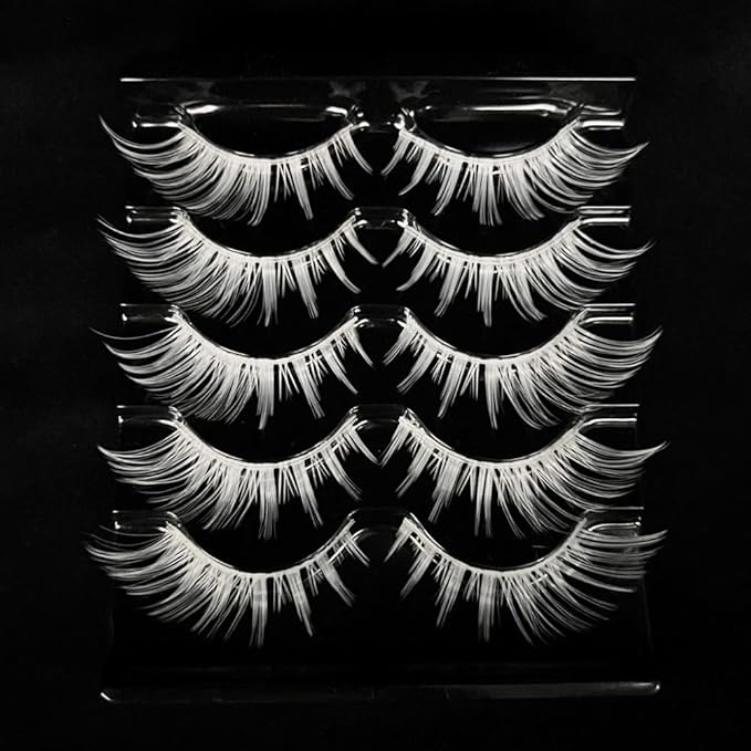 White Lashes Fairy Eyelashes Cat Eye Wispy Spiky False Eyelashes Cosplay Manga Lashes Halloween Easter Lashes Natural Anime White Fake Lashes Fox Eye Long Volume Fake Eyelashes (MQ15-5 Pairs)