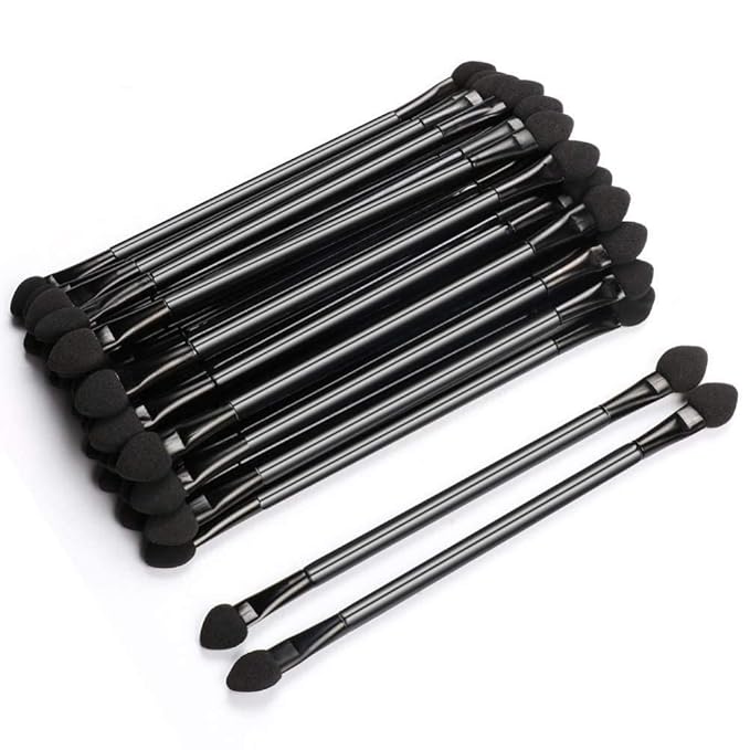 Professional Double Head Eyeshadow Brushes Cosmetic Tool - TygoMall 30 Pcs Disposable Dual Sides Eyeshadow Sponge Brushes Makeup Applicator, with 12 cm Long Handle, Black