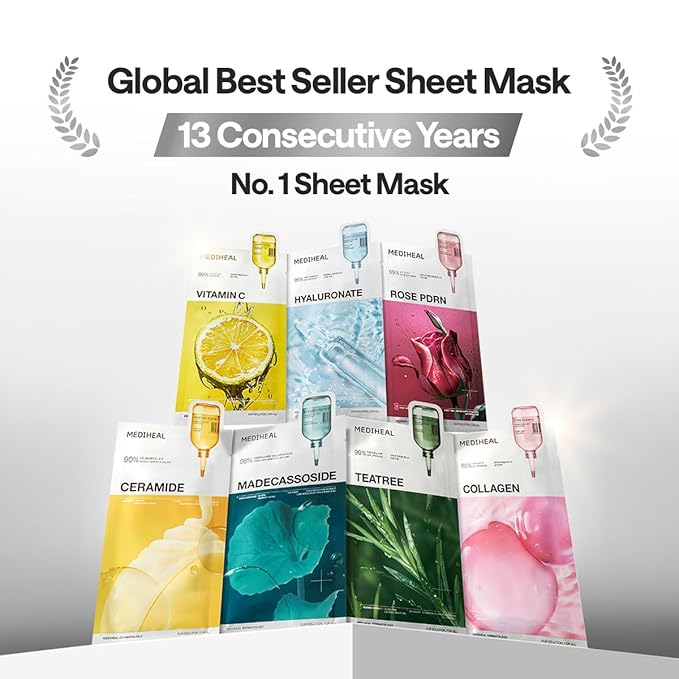Mediheal Hyaluronate Essential Mask 10 pcs. 99% Pure Low Molecular Hyaluronate for deep hydration - enhancing moisture barrier, long-lasting moisturization, smooth skin texture with ultra hydration