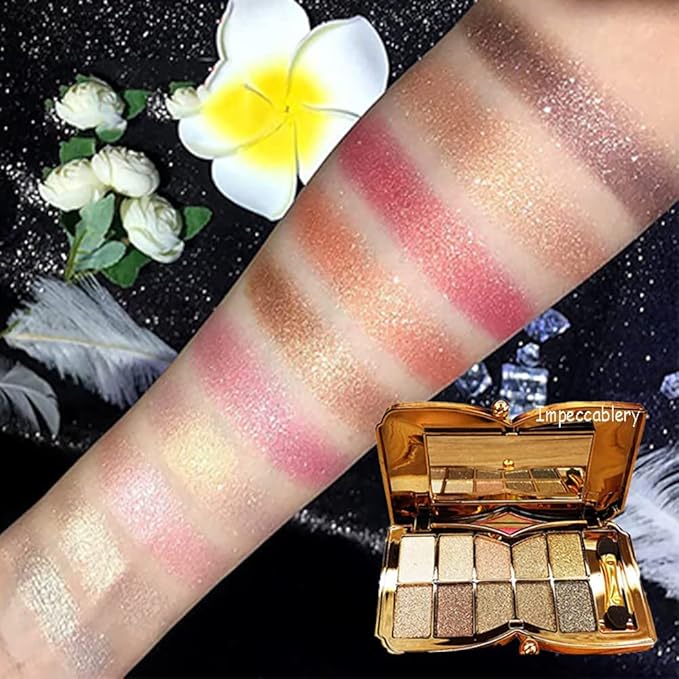 Glitter Eyeshadow Palette Makeup Set,10 Colors Shimmer Eyeshadow Palette Gold Eyeshadow Highly Pigmented Long Lasting Waterproof Sweatproof Professional Nude Eyeshadow