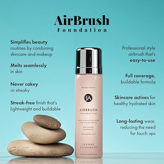 MagicMinerals AirBrush Foundation by Jerome Alexander – 2pc Set with Airbrush Foundation and Kabuki Brush - Spray Makeup with Anti-aging Ingredients for Smooth Radiant Skin - Warm Beige