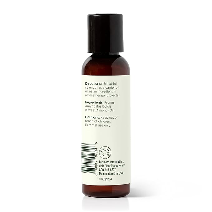 Plant Therapy Sweet Almond Oil - for Hair, Skin, Face, Body & Baby - Aromatherapy Carrier, Natural Moisturizer & Massage 100% Pure, Cold Pressed California Almonds, Made in USA, 2 oz