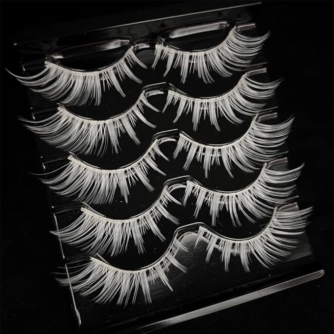 White Lashes Fairy Eyelashes Cat Eye Wispy Spiky False Eyelashes Cosplay Manga Lashes Halloween Easter Lashes Natural Anime White Fake Lashes Fox Eye Long Volume Fake Eyelashes (MQ15-5 Pairs)