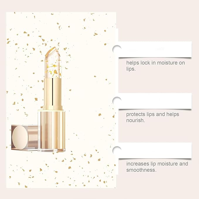 PIN&WEI Color Changing Lipstick, Gold Crystal Ph Lipstick Color Changing, Long Lasting Moisturizing Glossy Shine Lip Gloss, Deep Nourishment (1pcs)