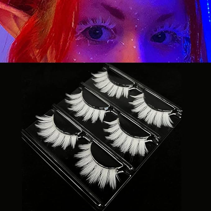 White Lashes MUQIU37 White False Eyelashes Cosplay Eye Lashes Halloween Easter Colorful Eye lashes Extension Makeup Tools Natural Looking Masquerade Party White Eyelashes (MQ12-14mm)