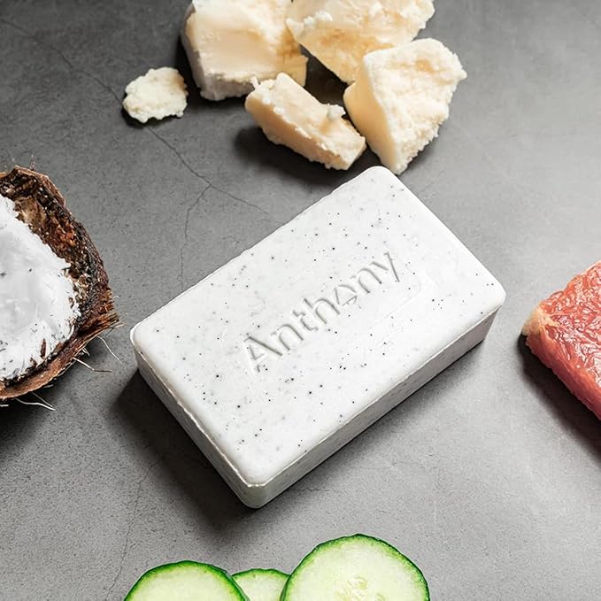 Anthony Men's Exfoliating Soap Bar, Grapefruit Scent, 5 Oz - Infused with Cucumber Extract, Jojoba, Shea Butter, Squalane & Coconut Oils for Moisturizing, Exfoliating & Refreshing Body Skin