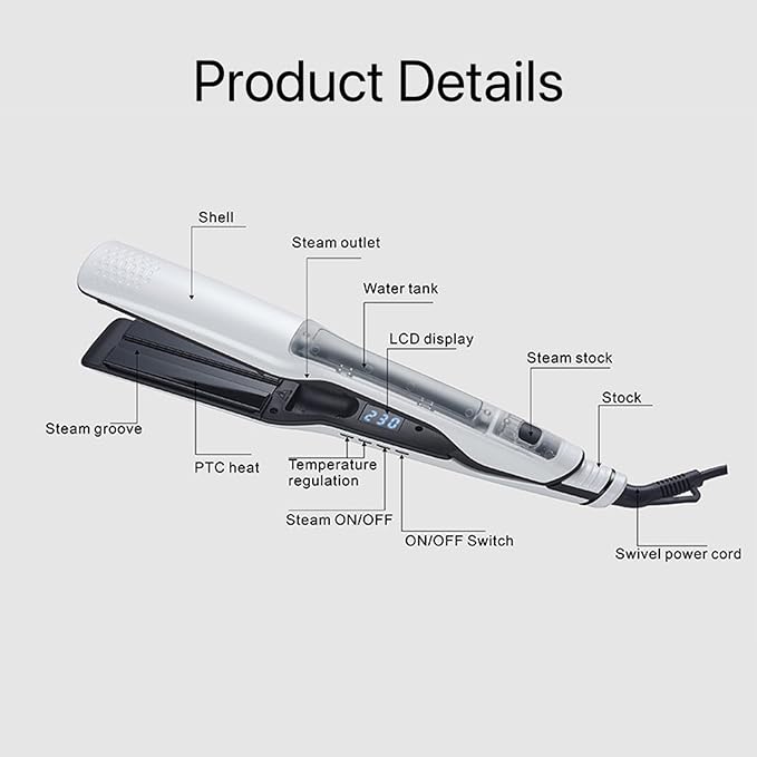 Hair Straightener and Curling Iron 2-in-1 Hair Straightener with Steam Styling Tool for Hair Straightening and Curls 2026 New Grey Ceramic Straightener and Curling Iron for Straight Curly