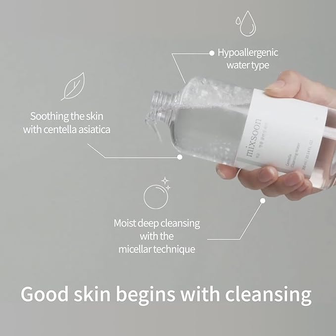 mixsoon Centella Cleansing Water 10.14 fl oz / 300ml Face Cleanser for Sensitive Skin Centella Asiatica Aloe Vera Korean Glass Skin Care