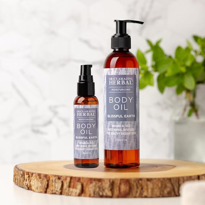Ora's Amazing Herbal Lavender Bath Oil, Herbal Infused Moisturizing Shower and Body Oil for Women with Organic Jojoba Calendula Relaxation & Dry Skin, Blissful Earth Scent with Pump 7.5 oz