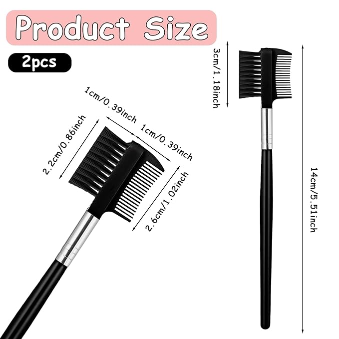 2Pcs Eyebrow Brush Comb and Eyelash Comb Separator, Eyebrow Makeup Brush Wands Eyebrow Lash Separator Tool for Eliminating Mascara Clumps, Grooming Shaping Brow, Separating Lashes, Eyelashes Extension