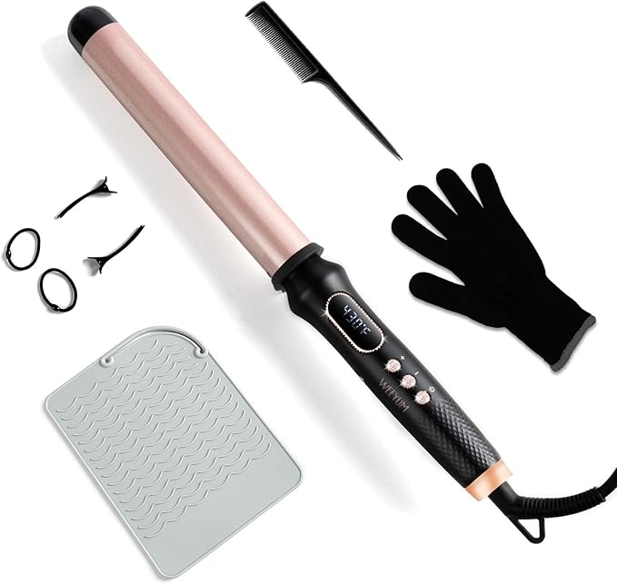 1 1/4 Inch Curling Wand,Ceramic Tourmaline Curling Iron Wand Professional for Beach Wave,Hair Curler Wand with No Clamp for Quick Styling,12 Adjustment Temperature,60 Minutes Auto Shut Off