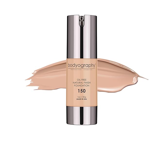 BODYOGRAPHY - NATURAL FINISH Foundation (Light Medium #150): Oil-Free Anti-Aging Salon Natural Finish w/ Vitamin E, C, Antioxidants | Vegan, Gluten-Free, Paraben-Free