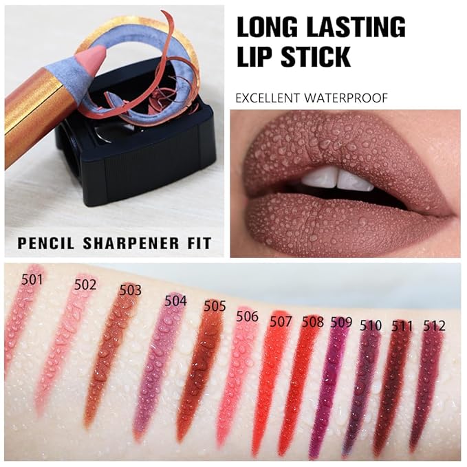 Coffee Orange Matte Lipstick Pencil for Women Lip Liner and Lip Stain, Long Lasting Waterproof labiales mate 24 horas, originales pintalabios permanente 24 horas with Sharpener Easy to Apply 503#