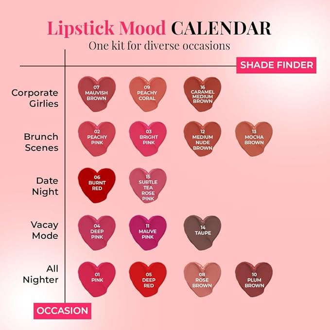 Just Herbs Ayurvedic Creamy Matte Micro Mini Lipstick Kit Lip Hydrating & Moisturizing, Lipsticks for Women Suitable All Indian Tones (Pack of 16)