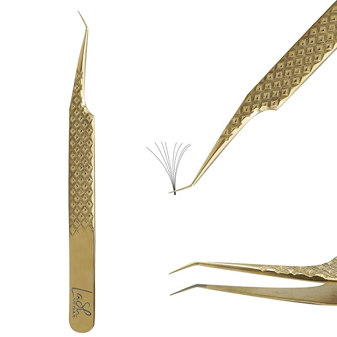 Hooked Cutie Tweezer - Diamond Grip Lash Tweezers for Eyelash Extensions - Fiber Tip Lash Tweezers for Classic & Volume Lash Extensions – Gold
