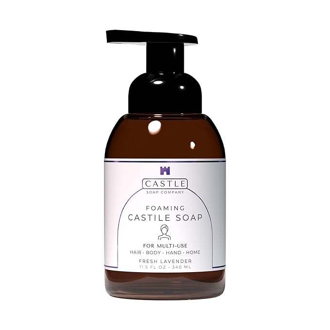 Castle Soap All-Purpose Foaming Castile Soap | Multi-Use Gentle Cleanser for Hair, Body, Hands & Home | Nourishing Coconut Oil Formula | Sensitive Skin Friendly | Hydrating | 11.5 oz | Fresh Lavender