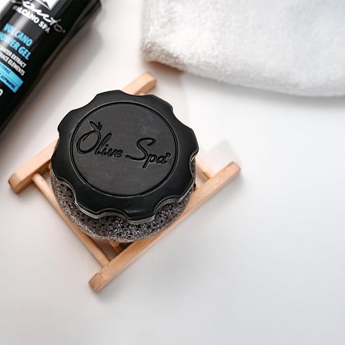 Volcano Black Soap Bar with Olive Oil and Volcanic Sand 110gr – Deep Cleansing and Exfoliating Soap for Face and Body – Bar Soap for Dry Skin for Removing Excess Oil, Dead Skin Cells & Impurities